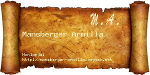Mansberger Armilla névjegykártya